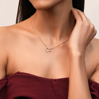 Connected Circles Diamond Chain Necklace-Rose Gold