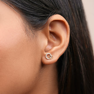 Connected Circles Diamond Earrings-Rose Gold