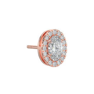 Oval Halo Solitaire Studs-Rose Gold