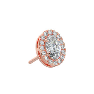 Oval Halo Solitaire Studs-Rose Gold