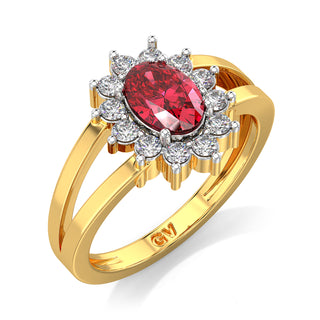 Oval Halo Red Gemstone Ring