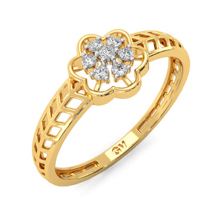 Orchid Charm Mesh Diamond Ring-Yellow Gold