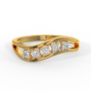 Wave Diamonds Ring-Yellow Gold
