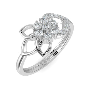 Flower Leaf Diamond Ring-White Gold
