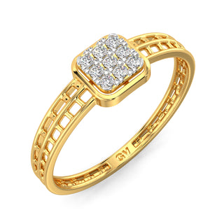 Cubic Sparkle Mesh Diamond Ring-Yellow Gold