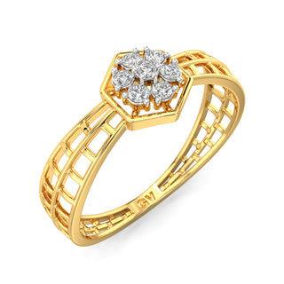 Hexagon Mesh Diamond Ring-Yellow Gold