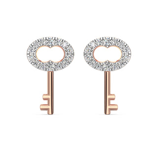 Key Diamond Earrings-Rose Gold