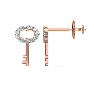 Key Diamond Earrings-Rose Gold