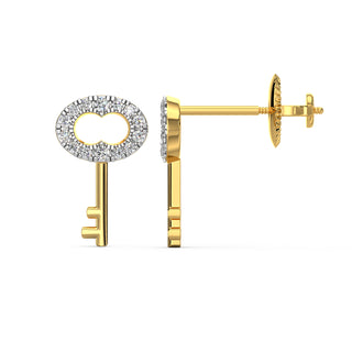 Key Diamond Earrings-Yellow Gold