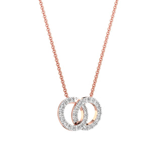 Dual Circle Diamond Chain Necklace-Rose Gold