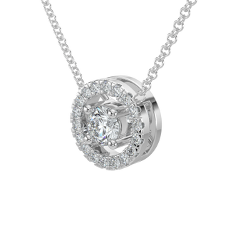 Round Halo Solitaire Chain Necklace-White Gold