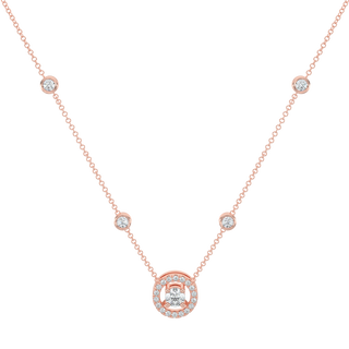 Round Halo Solitaire Chain Necklace-Rose Gold