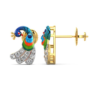 Vibrant Peacock Earrings-Yellow Gold