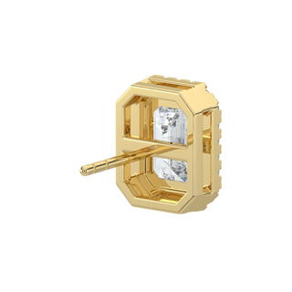 Emerald Halo Solitaire Studs-Yellow Gold