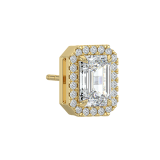 Emerald Halo Solitaire Studs-Yellow Gold
