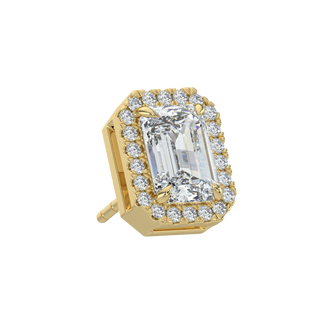 Emerald Halo Solitaire Studs-Yellow Gold