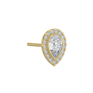 Pear Halo Solitaire Studs-Yellow Gold