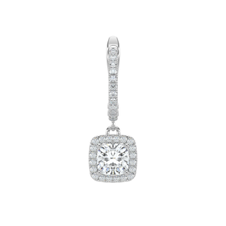 Cushion Halo Solitaire Dangle Earrings-White Gold
