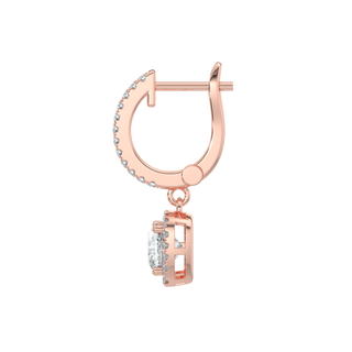 Cushion Halo Solitaire Dangle Earrings-Rose Gold