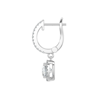 Cushion Halo Solitaire Dangle Earrings-White Gold