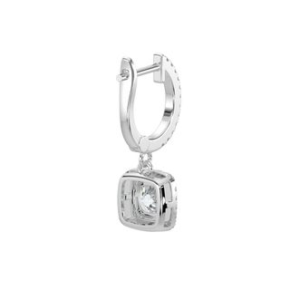 Cushion Halo Solitaire Dangle Earrings-White Gold
