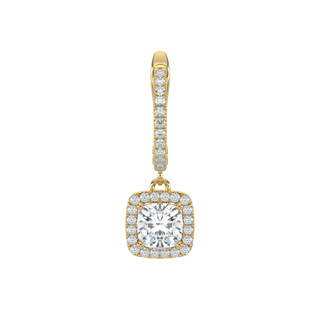 Cushion Halo Solitaire Dangle Earrings-Yellow Gold