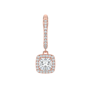 Cushion Halo Solitaire Dangle Earrings-Rose Gold