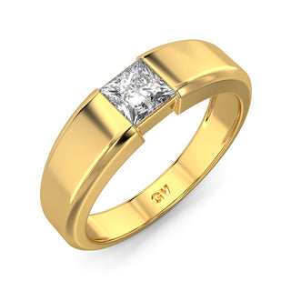 Princess Cut Diamond Solitaire Band for Men-Yellow Gold