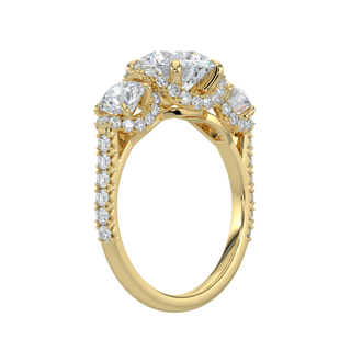 Three Stone Pave Set LGD Solitaire Ring-Yellow Gold