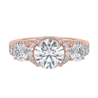 Three Stone Pave Set Solitaire Ring-Rose Gold