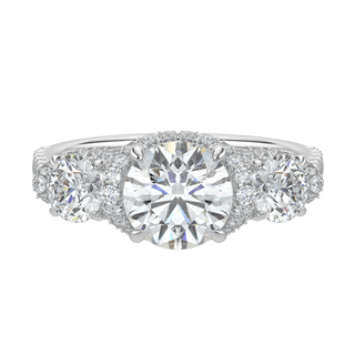 Three Stone Pave Set Solitaire Ring-White Gold
