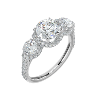 Three Stone Pave Set LGD Solitaire Ring-White Gold