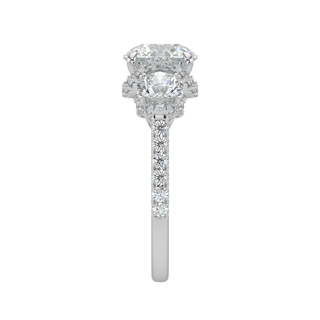 Three Stone Pave Set LGD Solitaire Ring-White Gold