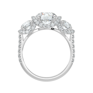 Three Stone Pave Set LGD Solitaire Ring-White Gold