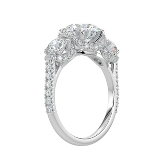 Three Stone Pave Set LGD Solitaire Ring-White Gold