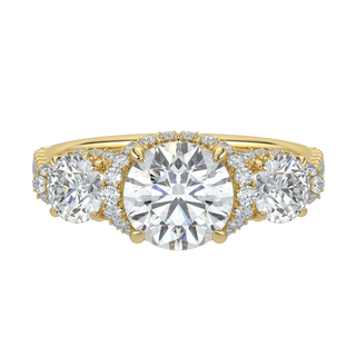 Three Stone Pave Set Solitaire Ring-Yellow Gold