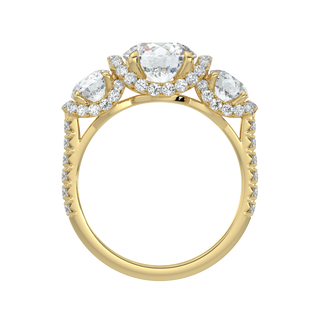 Three Stone Pave Set LGD Solitaire Ring-Yellow Gold