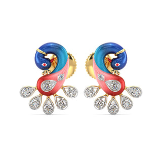 Dancing Peacock Earrings-Yellow Gold