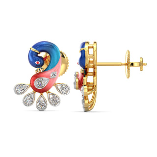 Dancing Peacock Earrings-Yellow Gold