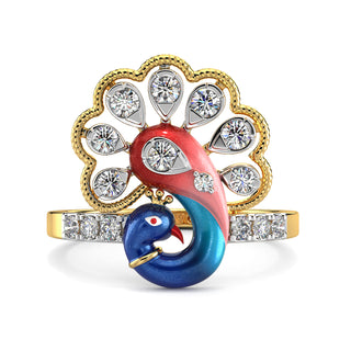 Dancing Peacock Ring-Yellow Gold
