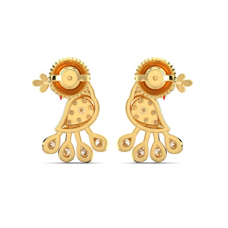 Elegant Peacock Earrings-Yellow Gold