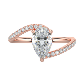 Halo Accent Pear LGD Solitaire Ring-Rose Gold