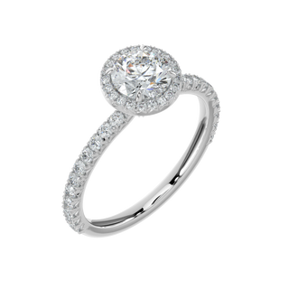 Round Halo Solitaire Ring-White Gold