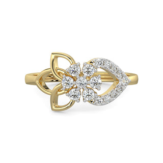 Flower Leaf Diamond Ring-Yellow Gold