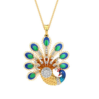 Luminescent Peacock Pendant-Yellow Gold