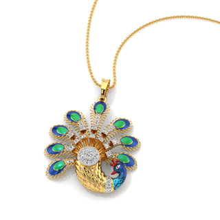 Luminescent Peacock Pendant-Yellow Gold