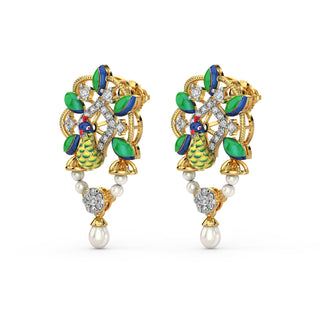 Regal Peacock Earrings-Yellow Gold