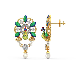 Regal Peacock Earrings-Yellow Gold