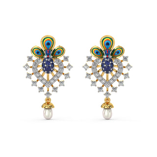Exquisite Peacock Earrings-Yellow Gold
