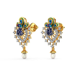 Exquisite Peacock Earrings-Yellow Gold